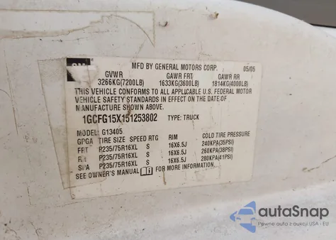 2005 Chevrolet Express from USA, damaged, VIN 1GCFG15X151253802